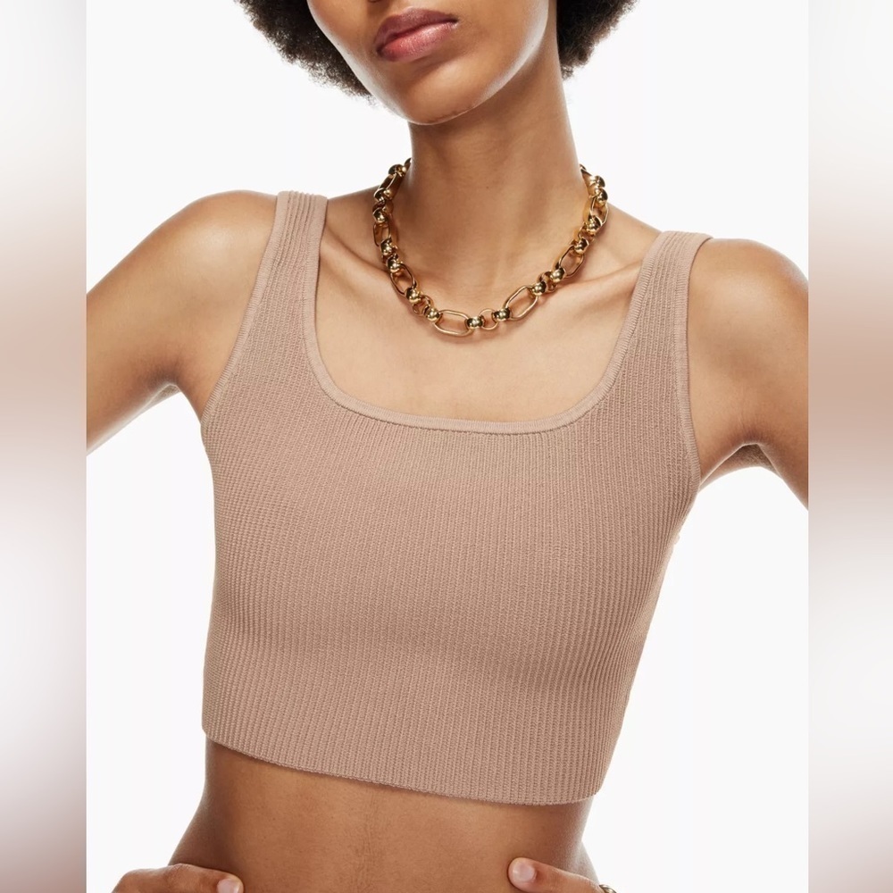 ARITZIA Babaton Sculpt Knit Squareneck Cropped Tank • Fluent Taupe • 2XL XXL
